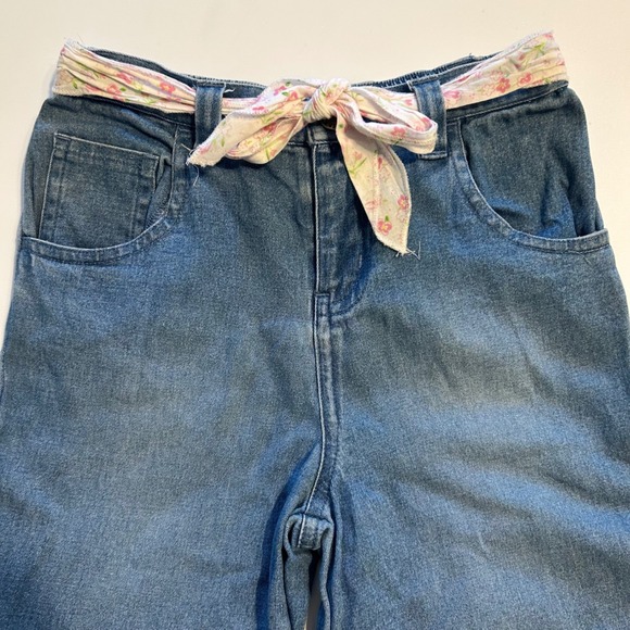 Copper Key Toddler Denim Ruffle Jeans 5 Floral Belt Tie Boho Flare Frill - Picture 2 of 9